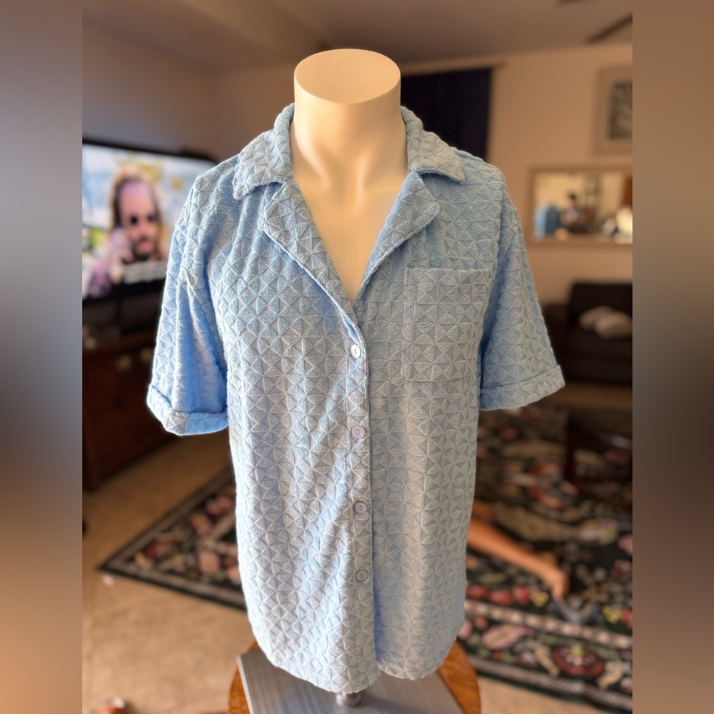 7 for all Mankind Light Blue Textured Button-Up Shirt